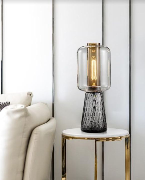 Deeya Smokey Black with Clear Glass Table Lamp | Minimalist Series