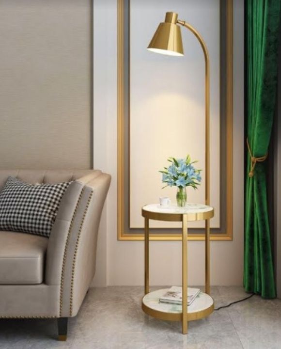 Lisco Gold Marble Floor Lamp with Side Table | Urban Series