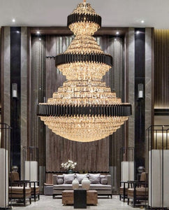 Patera Black and Gold Crystal High Ceiling Chandelier | Luxury Series