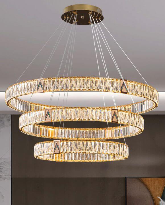 Evangeline 3 - Rings Gold Crystal Chandelier | Luxury Series