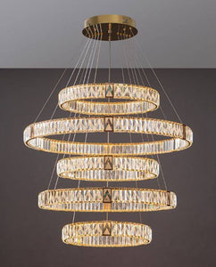 Evangeline 5 - Rings Gold Crystal Chandelier | Luxury Series