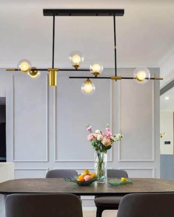 Manuela Black and Gold Modern Pendant Light with Smokey Black Glass Balls | Modern Series